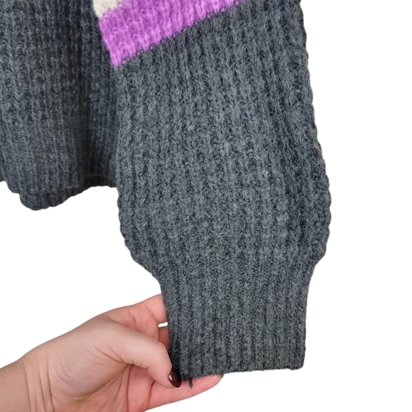 Universal Thread Striped Chunky Knit Sweater XXL Purple Gray Balloon Sleeves - Picture 5 of 8